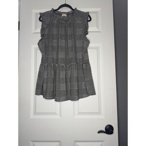 Hailey And Co Sleeveless Ruffled High Neck Plaid Peplum Tank Top Black White 2xl